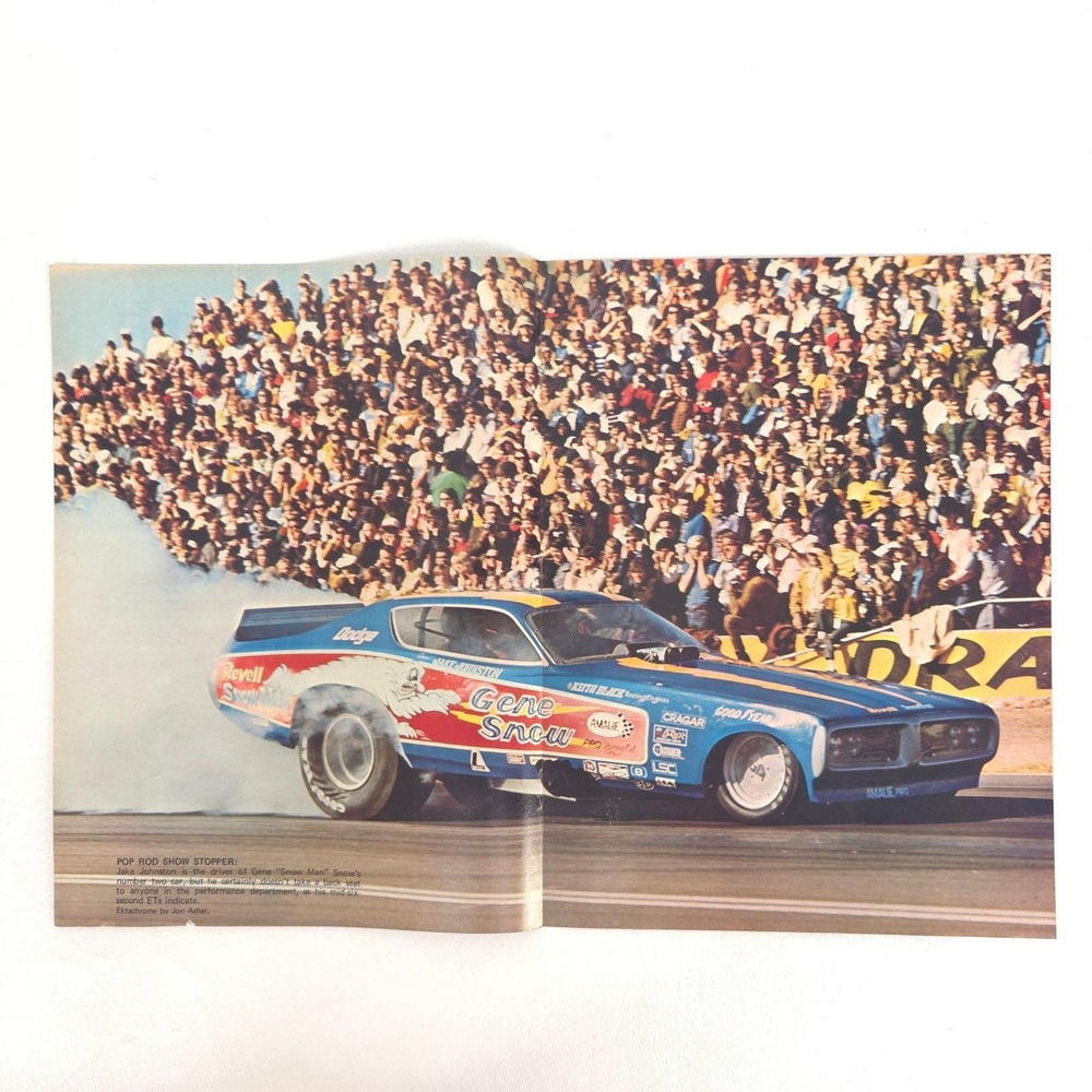 Vintage Gene Snow Dodge Challenger Funny Car Drag Racing Print Ad Wall Art Decor